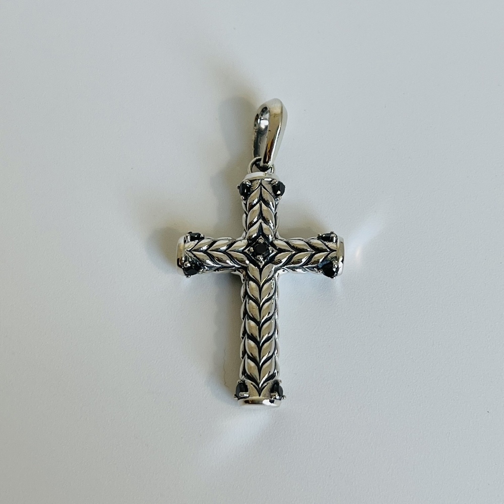 David Yurman Chevron Cross Pendant with Black Diamonds 925